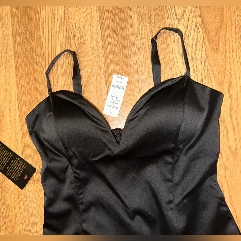 bebe Black adjustable Strap Satin Sheath Dress - Picture 5 of 5